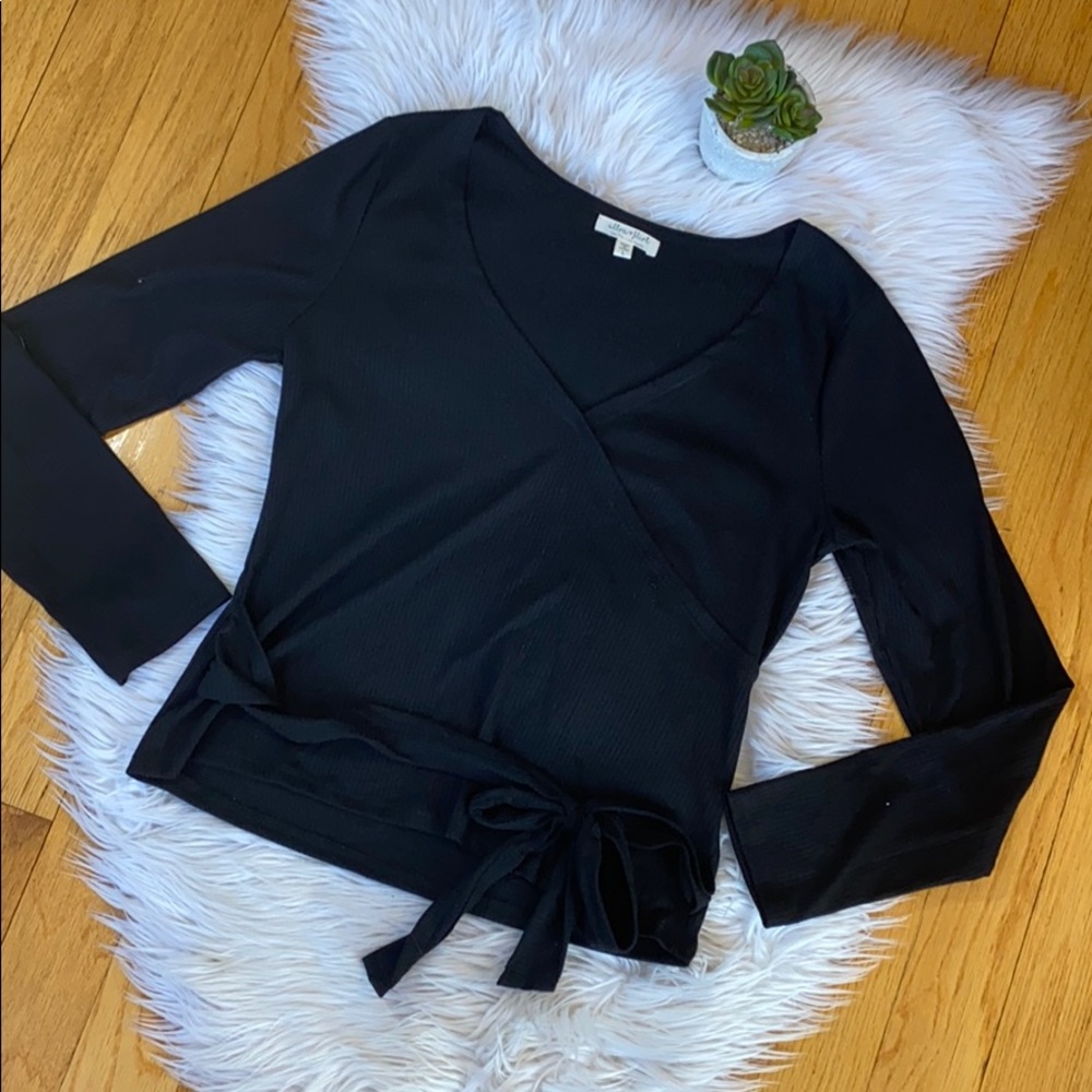 Macy’s wrap tie front black top